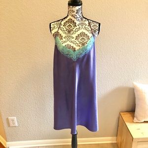 Purple and Teal Ombré Lace-Trimmed Satin Chemise
